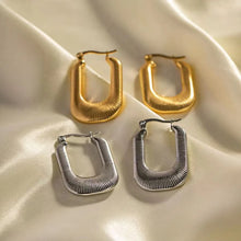 Load image into Gallery viewer, The U Plate Hoop Earring in Gold &amp; Silver (18k Gold Plated)
