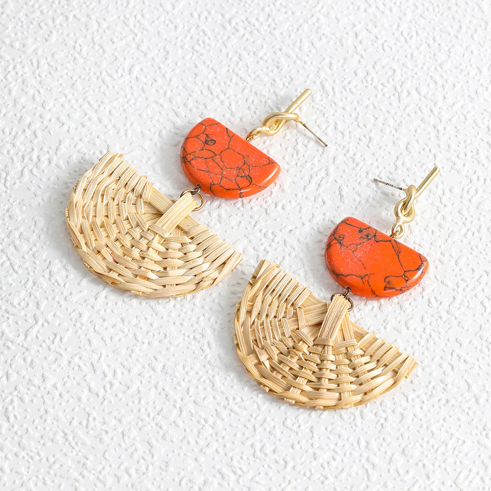 The Wicker Earring in Orange & Blue