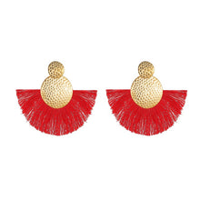 Load image into Gallery viewer, The Pom Pom Tassel Earring in Black, Green &amp; Red
