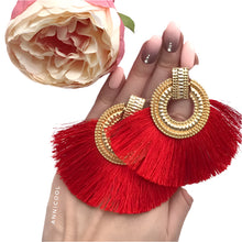 Load image into Gallery viewer, The Ruffle Tassel Earring In Red, Green &amp; Black
