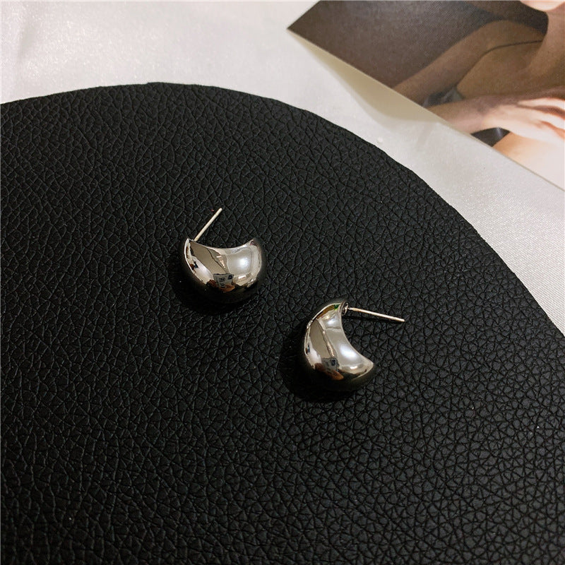 The Half Moon Stud Earring in Gold & Silver